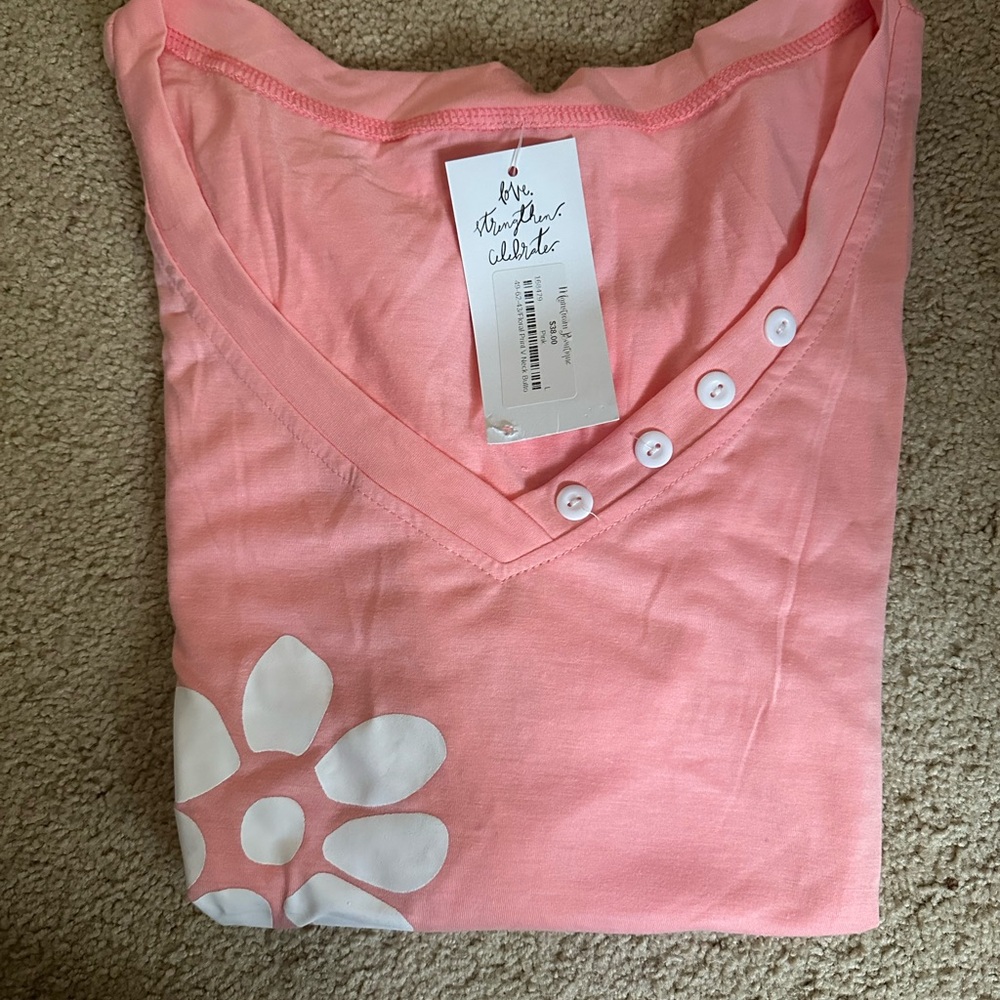 Pink Short Sleeve Tee with Floral Design